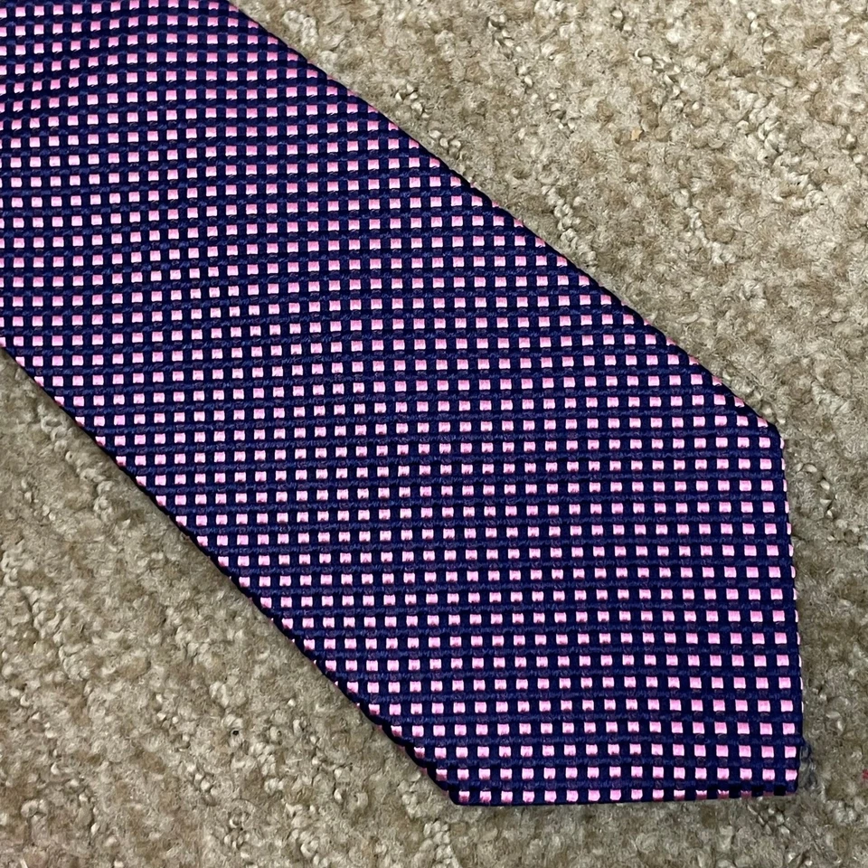 Corbata de seda Thomas rosa azul marino rosa guinga tejida Inglaterra lujo para hombre Foto 2 de 4