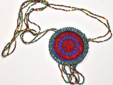 Vintage Native American Indian Tribal Beaded Medallion Bead Necklace