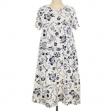 LuLaRoe Womens Dress Size 3XL Carly White Navy Blue Floral Hi-Low Short Sleeve