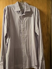 TM Lewin Lavender Checkered Cotton Dress Shirt 16.5-38 Slim Fit Casual Office