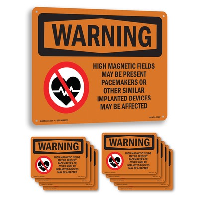 High Magnetic Fields Pacemakers OSHA WARNING Sign Metal, Decal - 5 or 10 Pack