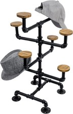 Hat Display Stand Cowboy Hat Holder Rack W/ 8 Round Rustic Burnt Solid Wood
