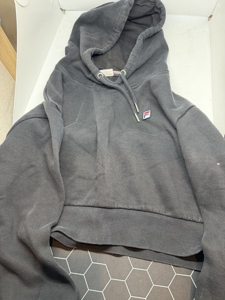 FILA Black Cropped Sweatshirt Hooded Ladies Girls Gym Running Size XL