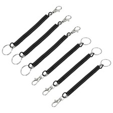 6Pack 6.7" Spiral Retractable Spring Coil Keychain Stretch Cord Key Ring Black