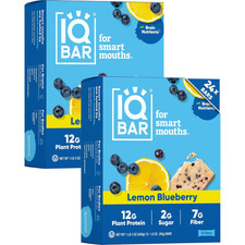 IQBAR Clean Protein Bars - Vegan, Low Sugar Snack, Lemon Blueberry, 24 Count