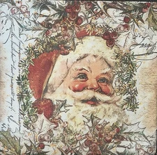 Two  Paper Lunch Napkins Decoupage Art Craft Christmas Santa Vintage   6.5”
