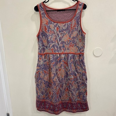 Peruvian Connection Java Knit Sweater Dress Pima Cotton Sz XL Blue Coral Floral