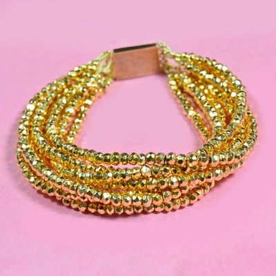 A++ 8 Layer Gold Pyrite Faceted Rondelle Gemstone Beaded Handmade Bracelet 6-8''