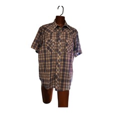 Wrangler Western Pearl Snap Shirt Short Sleeve Plaid Men  s Size 2XL Big Blue