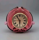 VTG Fenton Cranberry Glass Scroll Table Desk Clock Roman Numeral AS IS