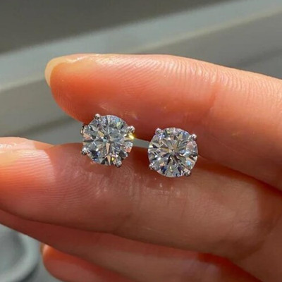UGL Certify Runde Natürliche Diamant Damen Ohrstecker 14k Massiv Weißgold