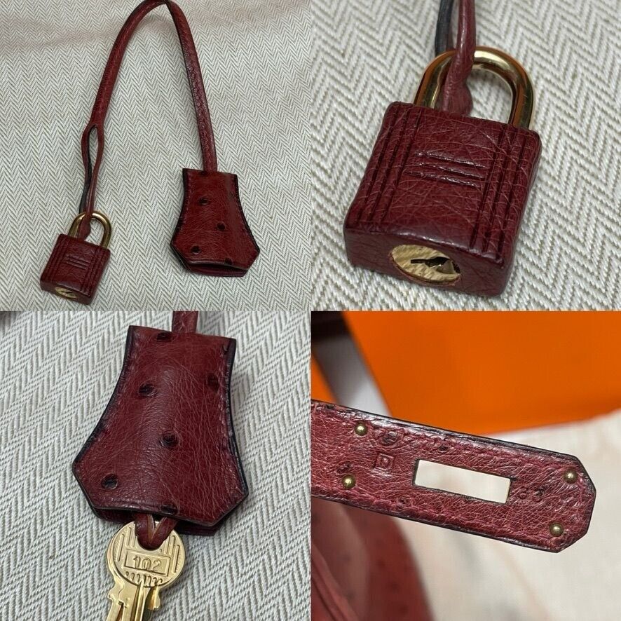 HERMES Vintage 2000 Birkin 35 Ostrich Leather Burgundy Tote HERMES Vintage 2000 Birkin 35 Ostrich Leather Burgundy Tote