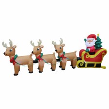 8 Foot Long Santa Sleigh with Reindeer Christmas Inflatable - LED Lighted Yard D