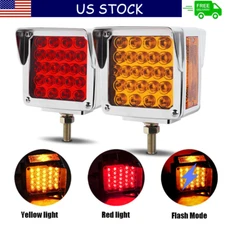 2 Square Dual Face Stud Mount Pedestal Cab Fender Turn Signal Light 57 LED Truck
