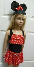 Girl Mouse Dance Costume white dot red black w/ Mouse Ears Small Child ruffled