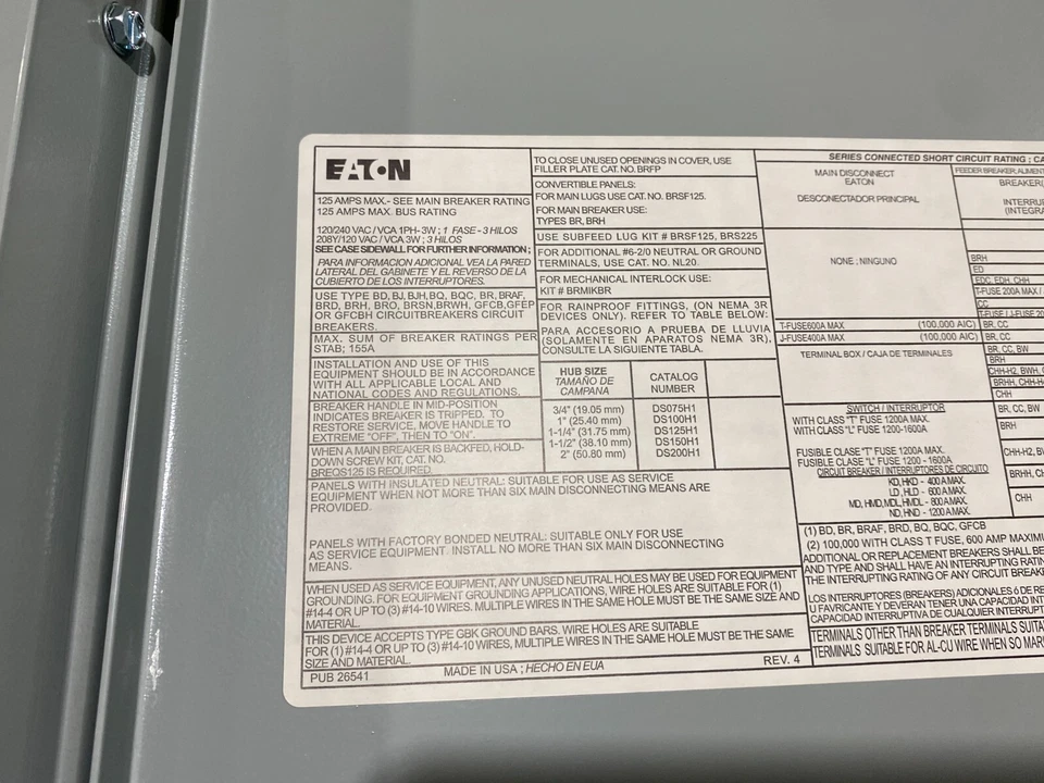 Eaton BR1224N125R Load Center 125A 120/240V 1PH 3W 12 Space 3R Encl Outdoor NOS - Image 2 of 4