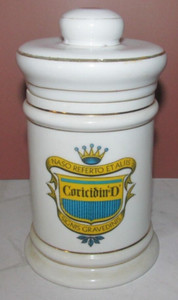 Apothecary Jar NASO REFERTO ETALIIS Coricidin-D SIGNIS GRAVE Drug Store Pharmacy