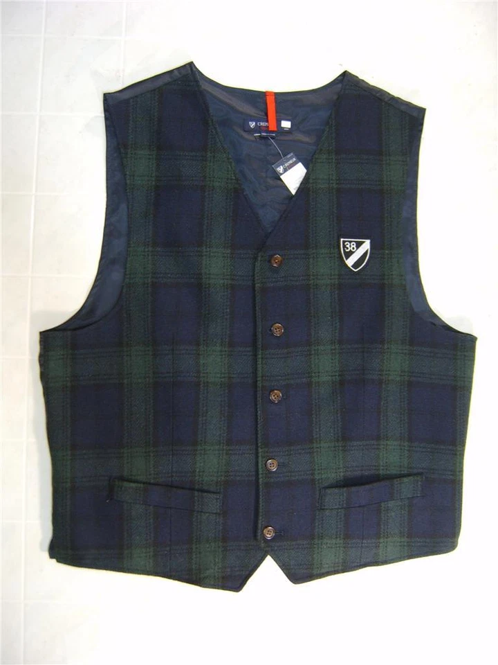 Daniel Cremieux Men’s Suit Vest M 90% Wool Tartan Black Green Olive Plaid Madras - Image 4 of 4