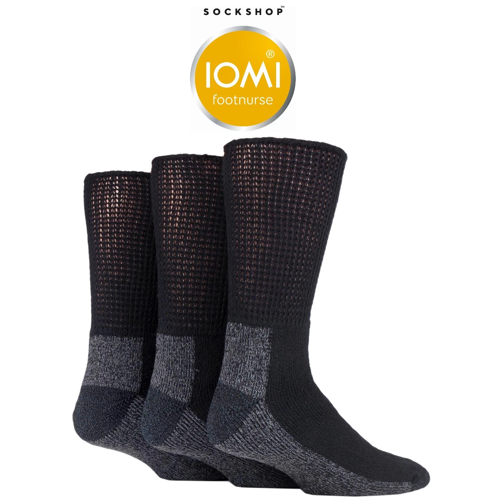Diabetic Socks Unisex Extra Wide in Black - 3 Pair Pack Workforce IOMI FootNurse