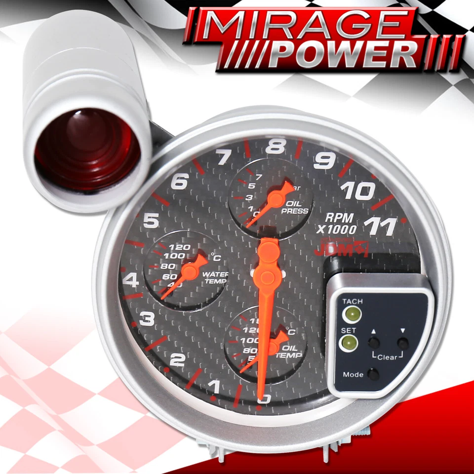 5" 4IN1 11K Carbon Pressure Water/Oil Temp Tachometer Gauge For Dodge Charger Foto 4 de 4