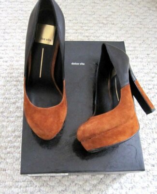Dolce Vita Bonnie Cognac Suede Rust Brown Leather Suede Platform Shoes 6.5M
