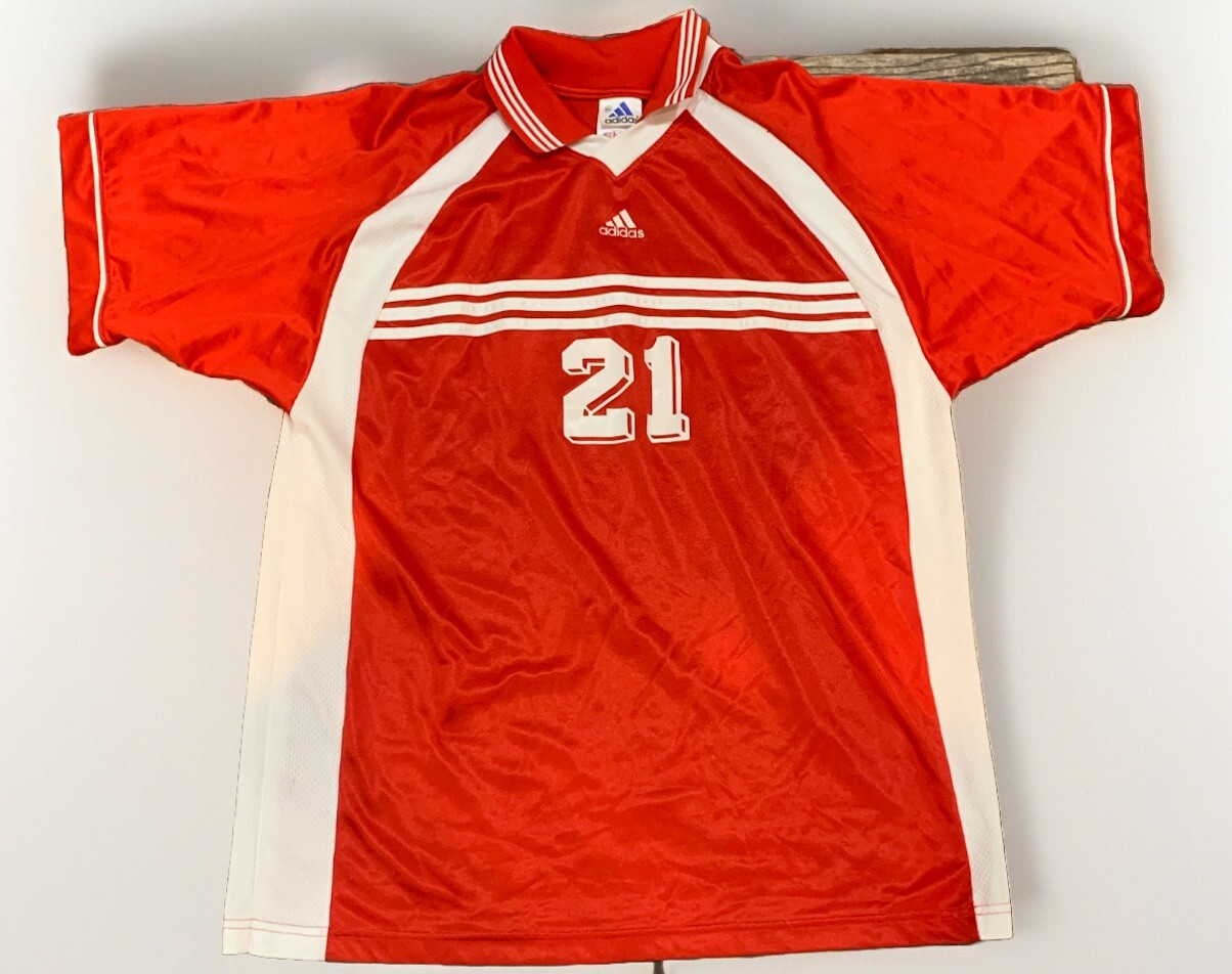 Adidas T-Shirt Soccer Futbol Jersey #21 USA Made Mens XL Red Vintage