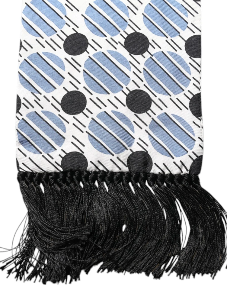DOLCE & GABBANA Bufanda Blanca Azul Lunares Seda Ajustada 263cm x 12cm 750usd Foto 3 de 4