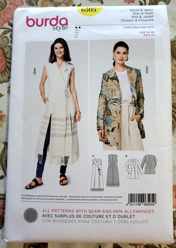 Burda 6505, Size (8-20), vest and jacket, women’s uncut sewing pattern