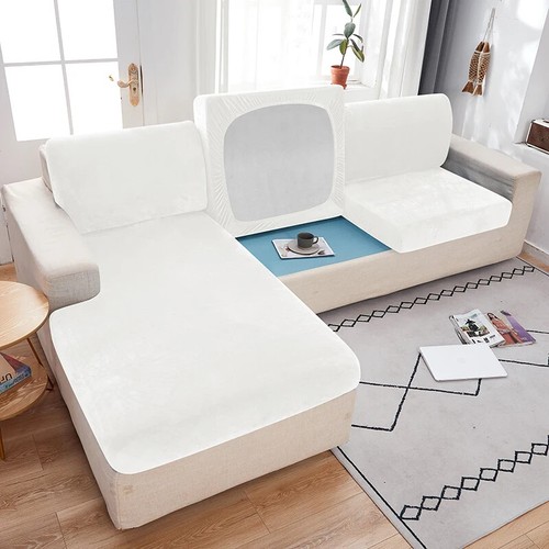 Velvet Fabric Sofa Seat Cover For Living Room Elastic Soft Slipcover Protector - Picture 9 of 36