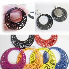 CLIP ON 1-3/4" WOOD Laser Cut Hoop Non-Pierced Earrings Choose Color G981