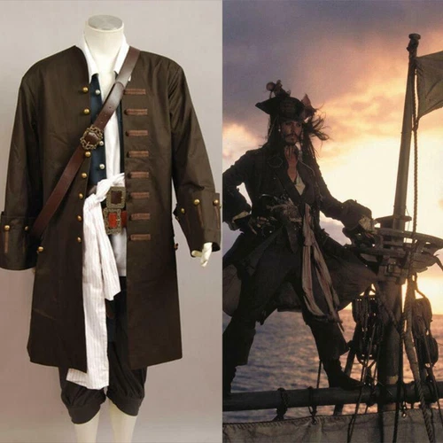 Pirates of the Caribbean Jack Sparrow Cosplay Costume Halloween Outfit Coat Set
