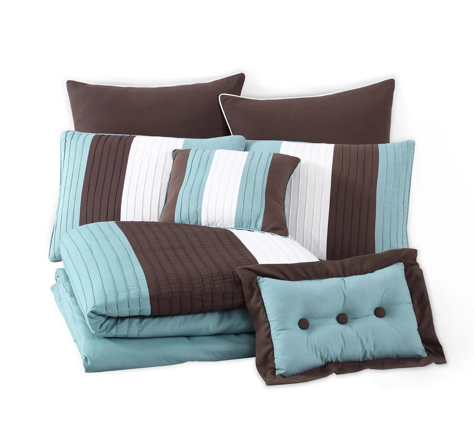 Juego de edredón a rayas plisadas de lujo de la colección Chezmoi de 8 piezas Foto 4 de 4