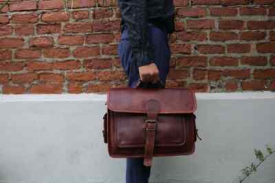 21'' Custom Vintage Briefcase Satchel Leather Laptop Messenger Bag Shoulder Men