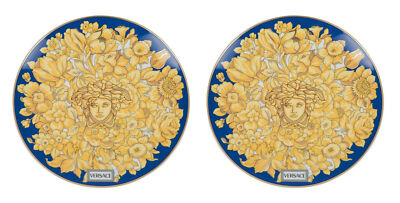VERSACE BY ROSENTHAL MEDUSA RHAPSODY BLUE BREAD PLATES PAIR #403672-10217 B NIB