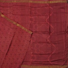 Vintage Red Sarees 100 Pure Silk Printed Zari Border Sari 6YD Craft Fabric