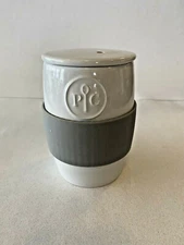 Mug Cup Travel Pampered Chef White Silicon Grip and Lid Embossed PC (1008)