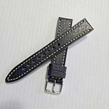 Hadley Roma 18 mm Black Thick  Stitched Genuine Leather Watch Band MS894