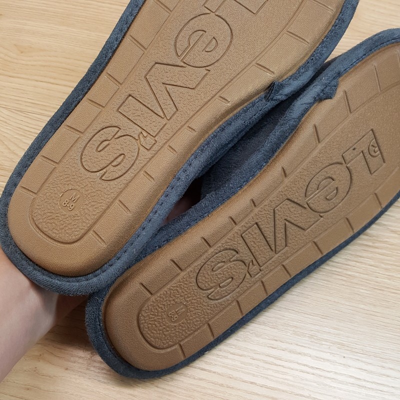 LEVI\'S Slippers Mens Size 9.5 10.5 Grey Slip On Sherpa Plush Lined Memory Foam Levi main image 4
