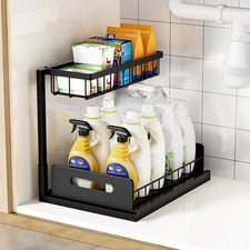 Under Kitchen Sink Organizer 2 Tier Pull Out Bathroom Sink Organizers  Storage