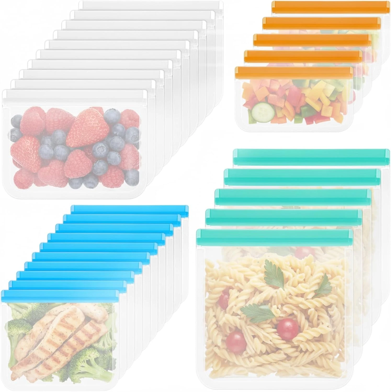 30 Pack Reusable Silicone Food Storage Bags, 4 Size Dishwasher Safe Freezer Bags
Opens in a new wind