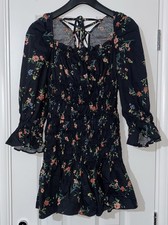 ASOS Women's Dress Top Size 10 Long Sleeve Floral Black
