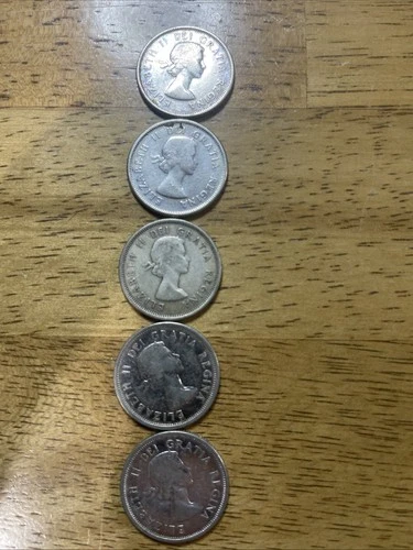 1960’s Canadian Quarters Silver Lot of 5 Circulated Coins