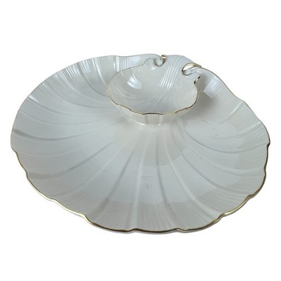 Lenox Double Shell Shaped Shrimp Cocktail Chip/Dip Dish 24K Gold Trim VTG USA