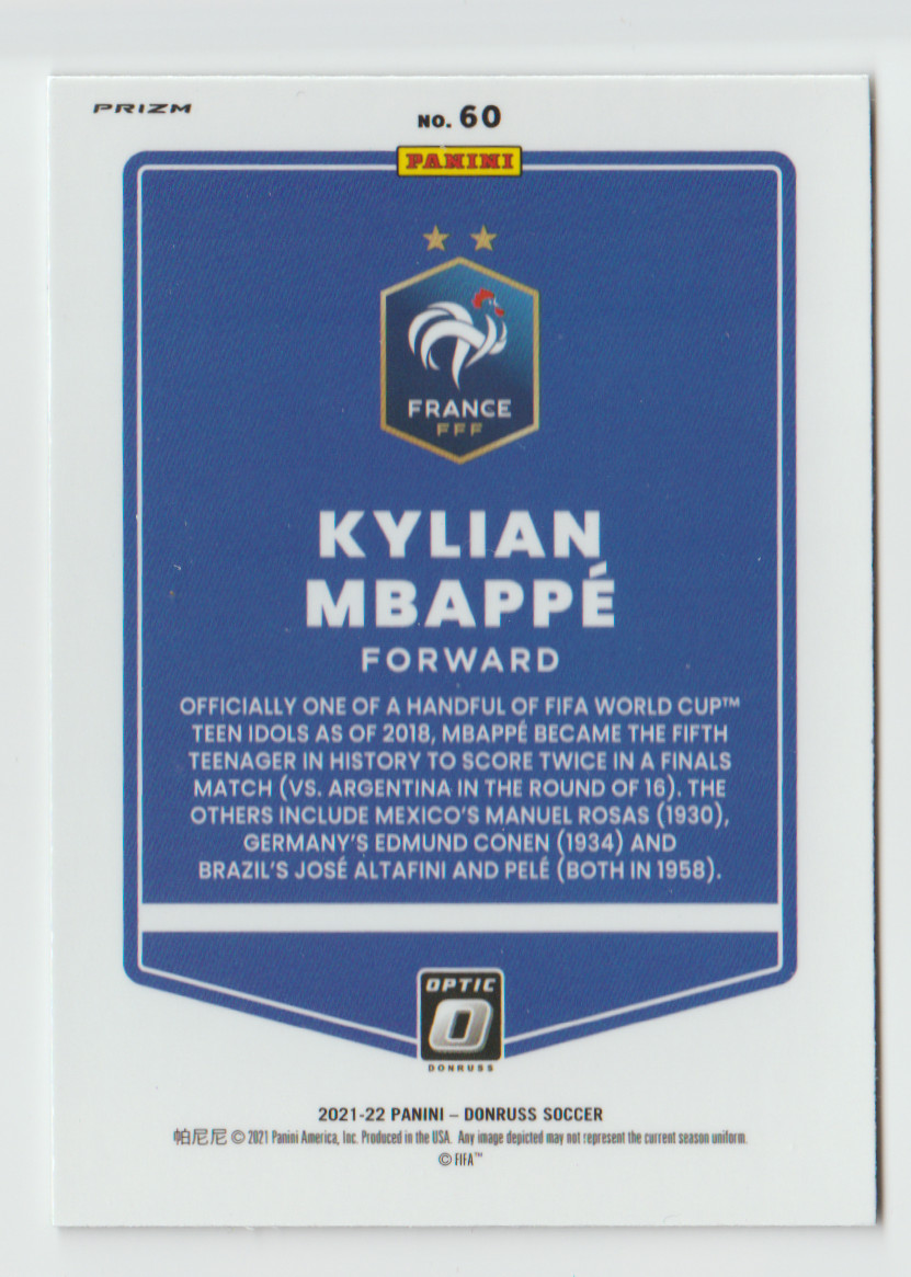 2021-22 Panini Donrus Kylian Mbappe Optic Green Velocity #60 France view 2