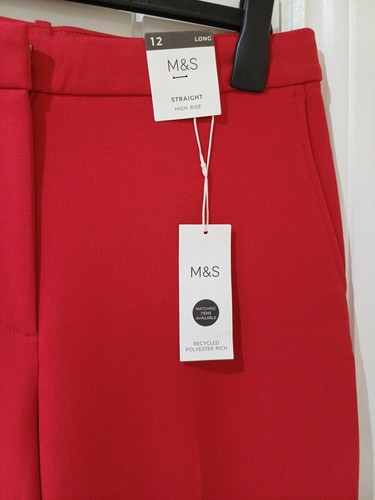 M&S COLLECTION Tailored Straight Leg Trousers Size 12 LONG RED - Picture 6 of 8