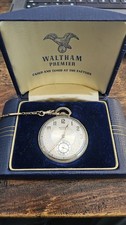 WALTHAM PREMIER 10k GOLD POCKET WATCH 17 JEWELS WITH CHAIN, IN WORKING CONDITION