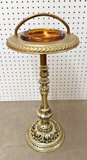 VINTAGE CHROME 22” FREE STANDING ORNATE CIGAR ASHTRAY W/HANDLE & GLASS ASHTRAY