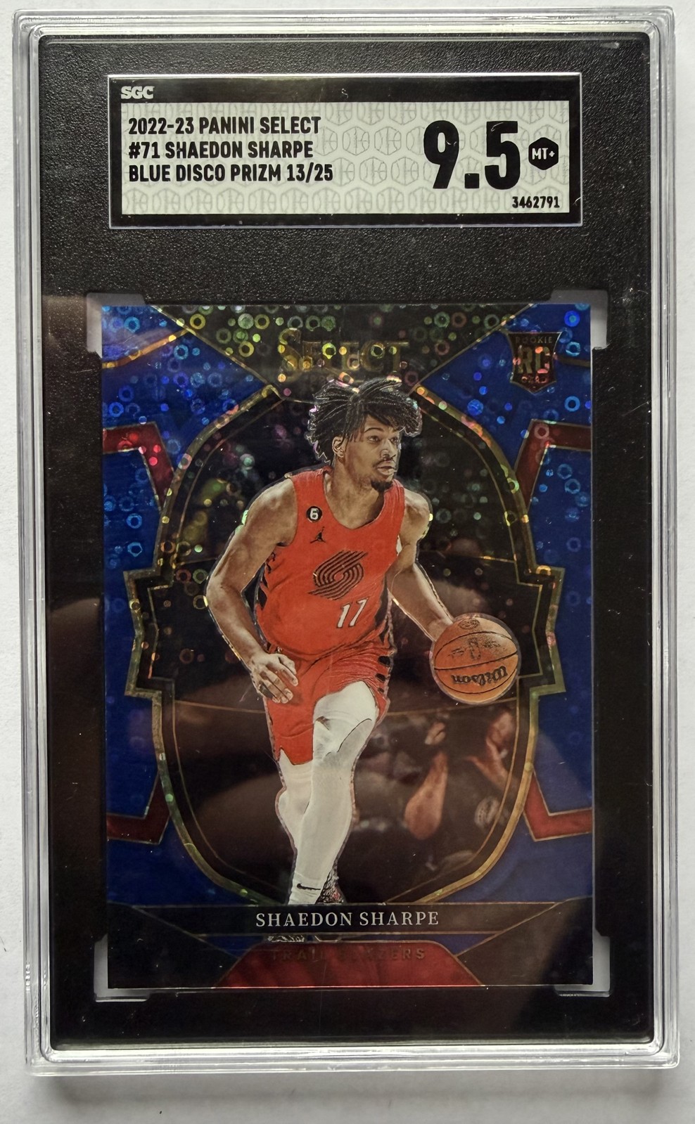 2022-23 Panini Select Concourse Shaedon Sharpe Blue Disco Prizm /25 (RC) SGC 9.5