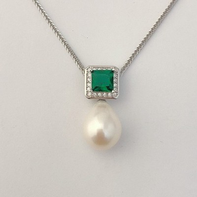 Emerald Pearl Necklace 925 Silver 18k Gold Polish Wedding Luxury Jewelry Her