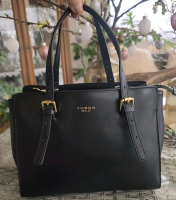 Schwarze Ledertasche m. Umhängeriemen- TOSCA BLUE - Neuwertig